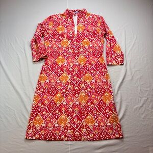 J. McLaughlin 1/4 Zip Catalina Cloth Geometric Red Orange Dress